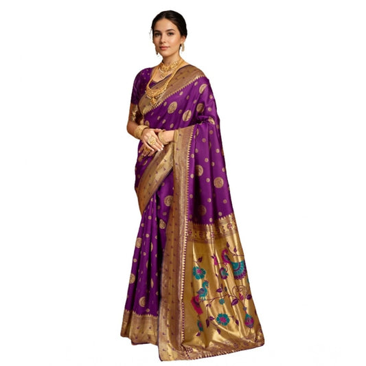 Attractive Women's Silk Blend Paithani Saree With Blouse Piece