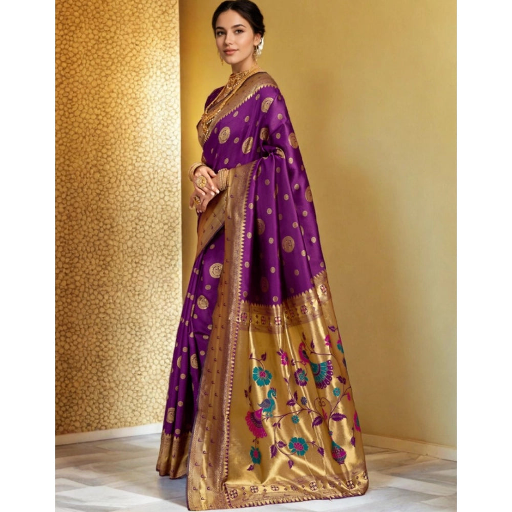 Attractive Women's Silk Blend Paithani Saree With Blouse Piece