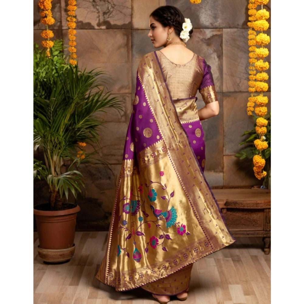 Attractive Women's Silk Blend Paithani Saree With Blouse Piece