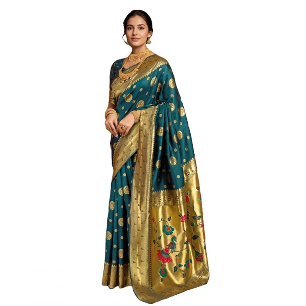 Attractive Women's Silk Blend Paithani Saree With Blouse Piece