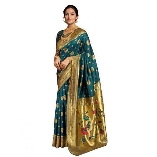 Attractive Women's Silk Blend Paithani Saree With Blouse Piece