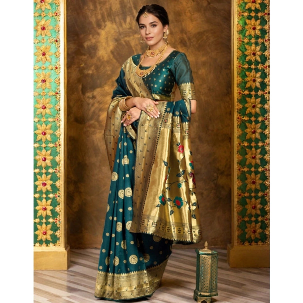 Attractive Women's Silk Blend Paithani Saree With Blouse Piece