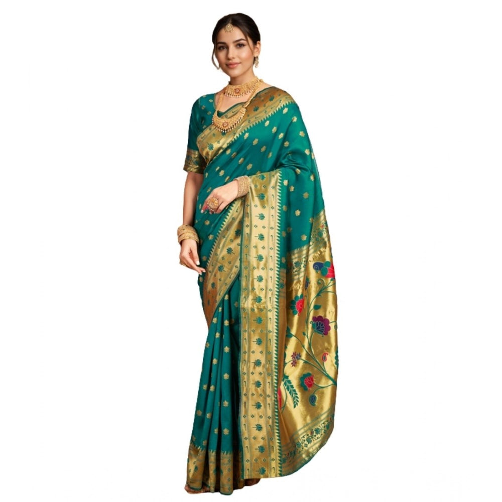 Stunning Women's Silk Blend Woven Saree With Blouse Piece