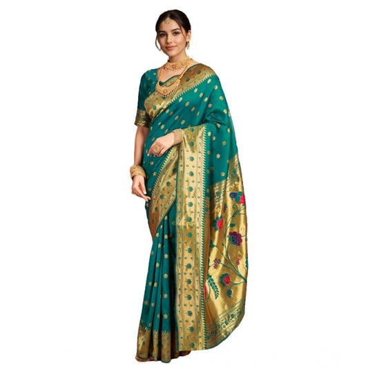 Stunning Women's Silk Blend Woven Saree With Blouse Piece