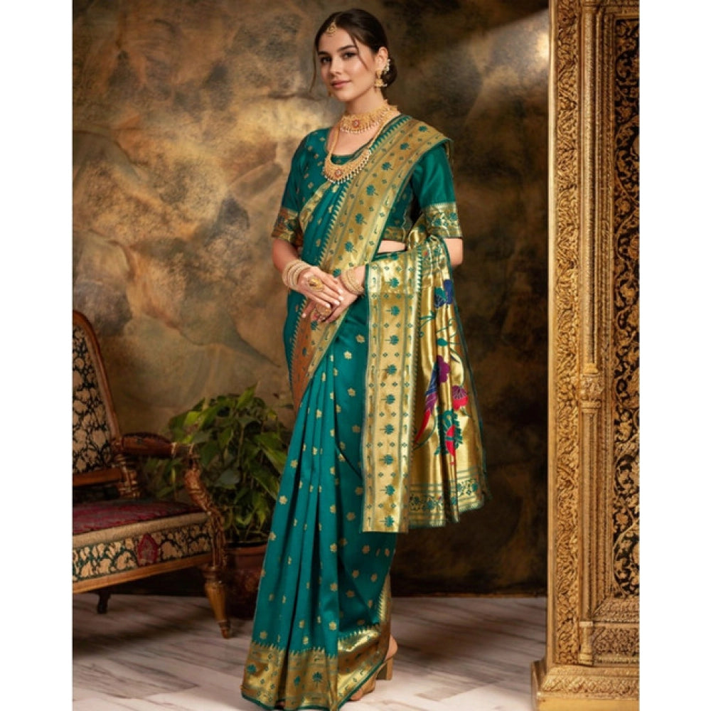 Stunning Women's Silk Blend Woven Saree With Blouse Piece