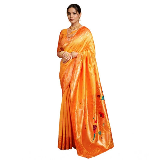 Stunning Women's Silk Blend Woven Saree With Blouse Piece