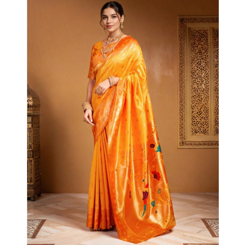 Stunning Women's Silk Blend Woven Saree With Blouse Piece