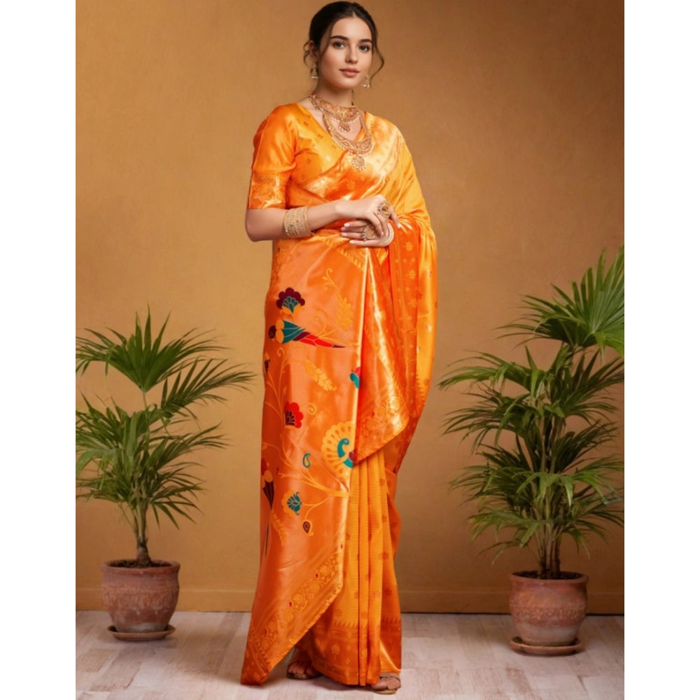 Stunning Women's Silk Blend Woven Saree With Blouse Piece