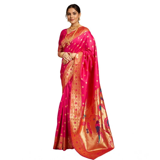 Stunning Women's Silk Blend Woven Saree With Blouse Piece