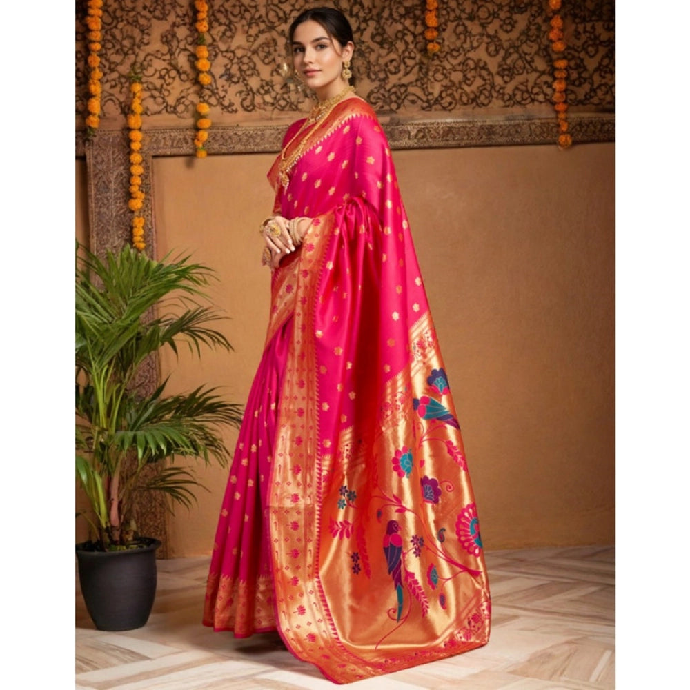 Stunning Women's Silk Blend Woven Saree With Blouse Piece
