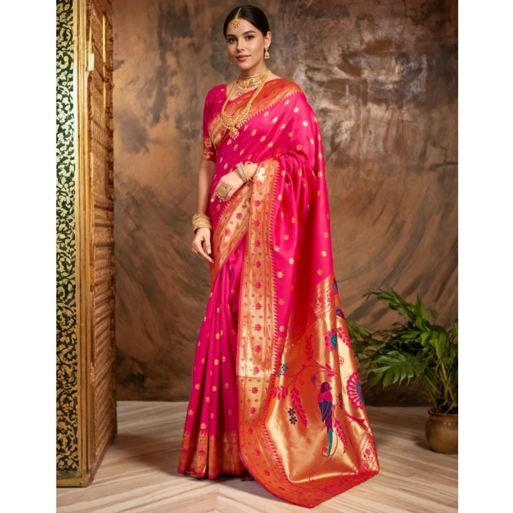 Stunning Women's Silk Blend Woven Saree With Blouse Piece