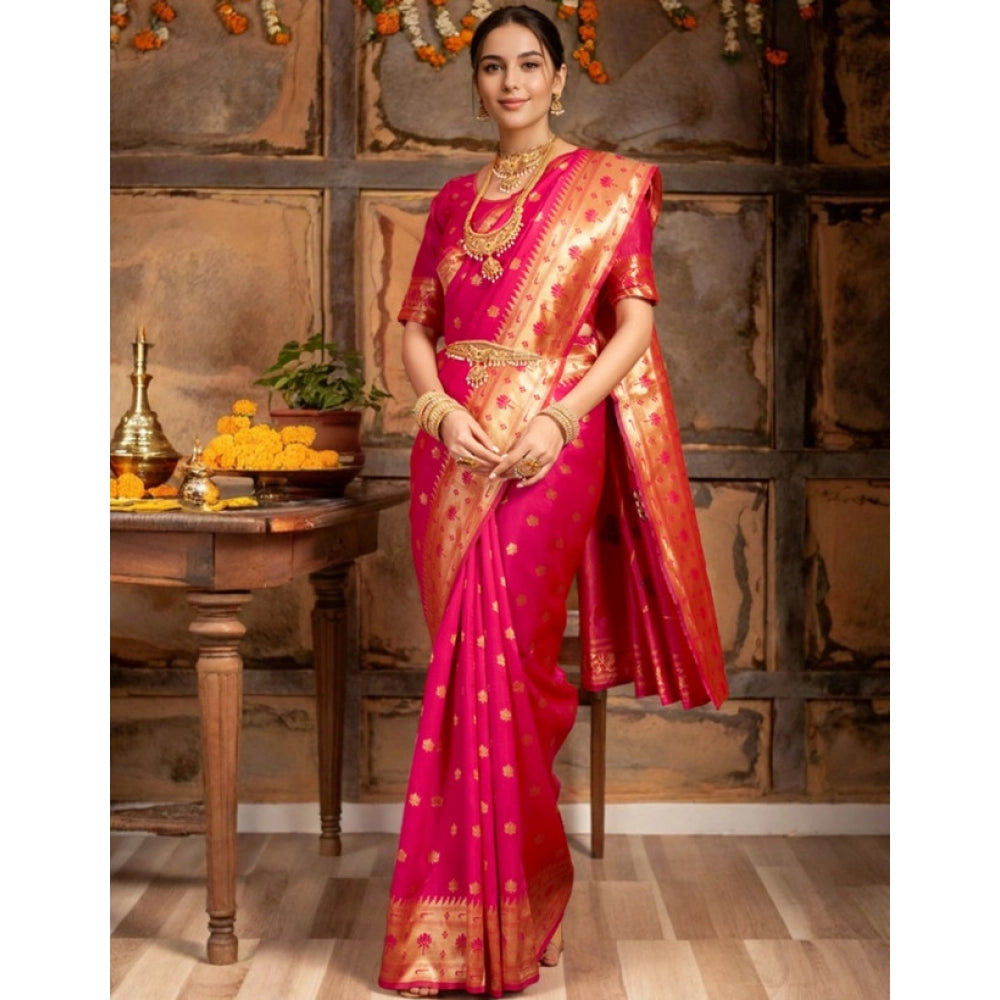 Stunning Women's Silk Blend Woven Saree With Blouse Piece