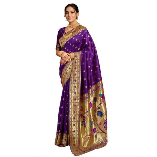 Stunning Women's Silk Blend Woven Saree With Blouse Piece