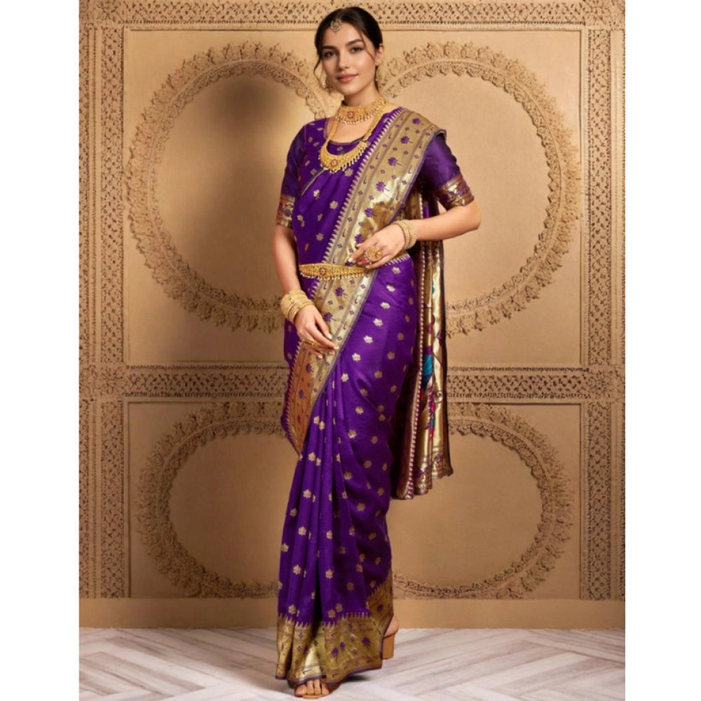 Stunning Women's Silk Blend Woven Saree With Blouse Piece