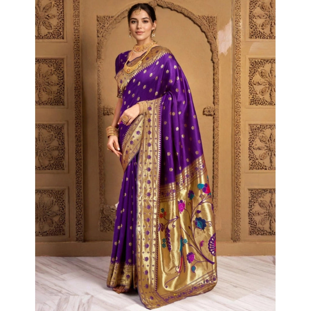 Stunning Women's Silk Blend Woven Saree With Blouse Piece
