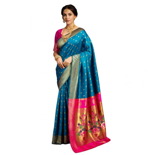 Adorable Women's Silk Blend Zari Woven Saree With Blouse Piece