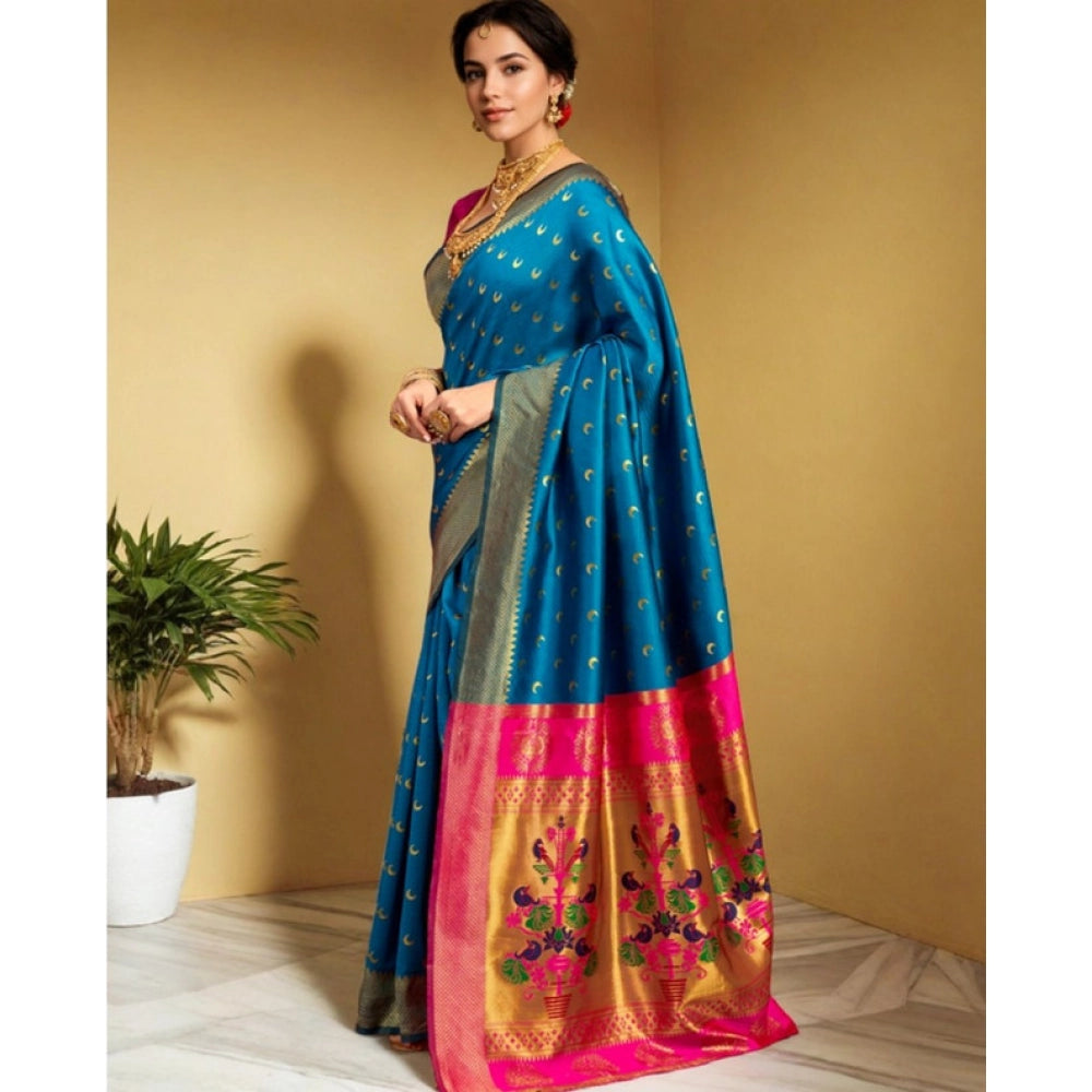 Adorable Women's Silk Blend Zari Woven Saree With Blouse Piece