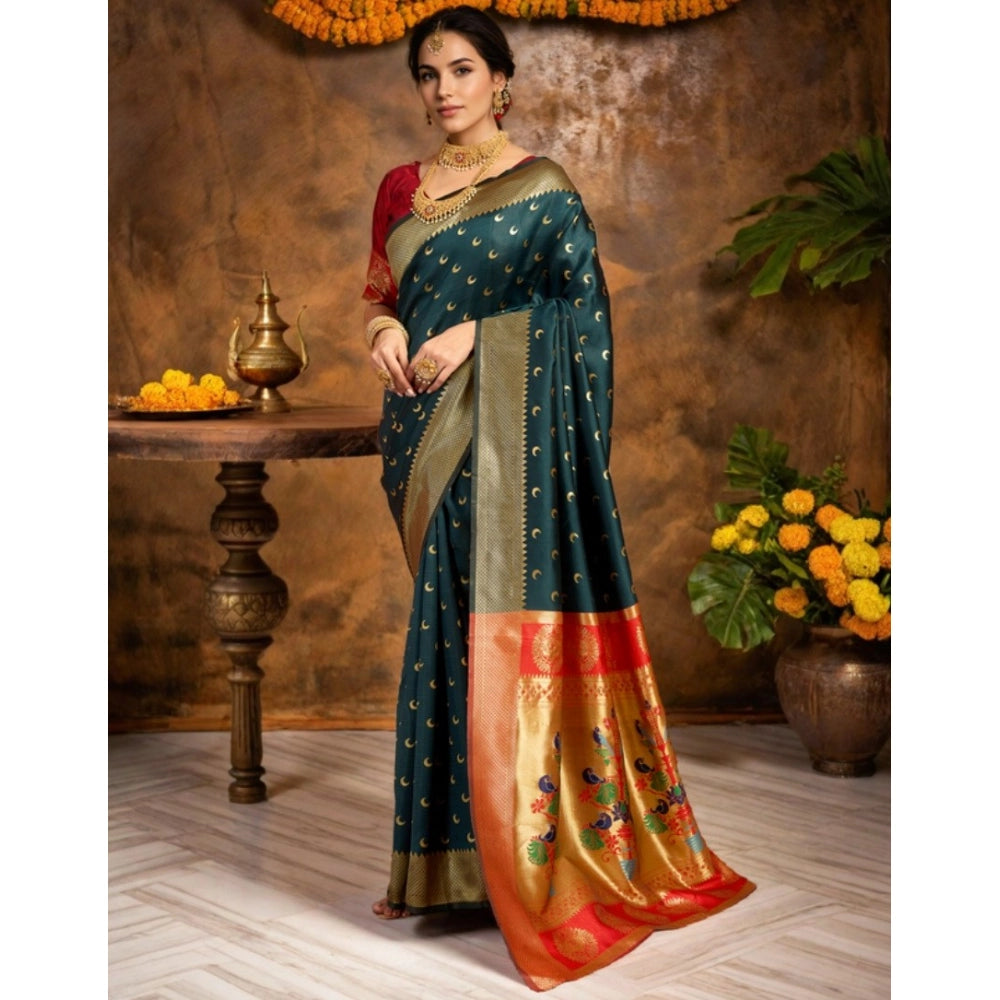 Adorable Women's Silk Blend Zari Woven Saree With Blouse Piece