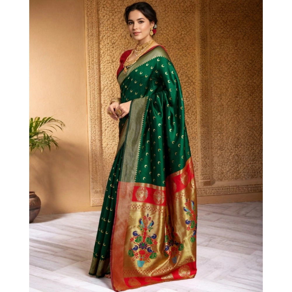 Adorable Women's Silk Blend Zari Woven Saree With Blouse Piece