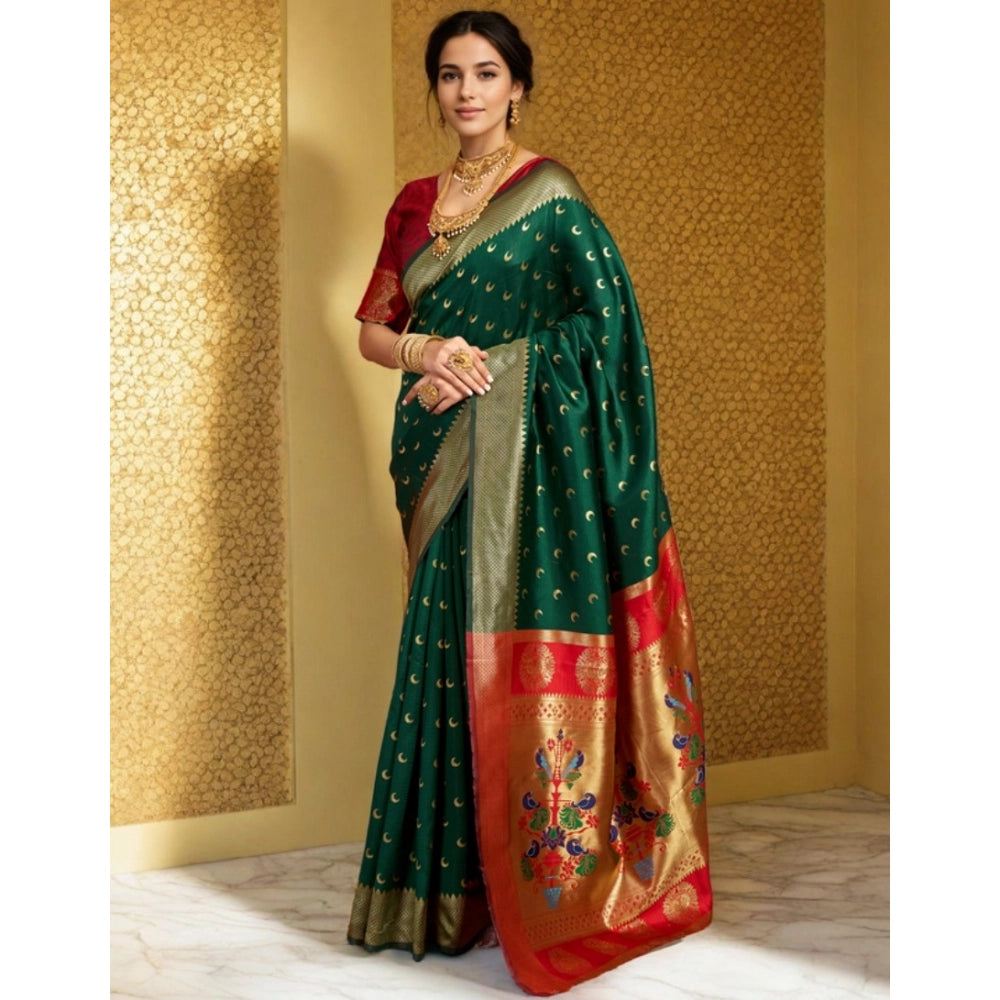 Adorable Women's Silk Blend Zari Woven Saree With Blouse Piece
