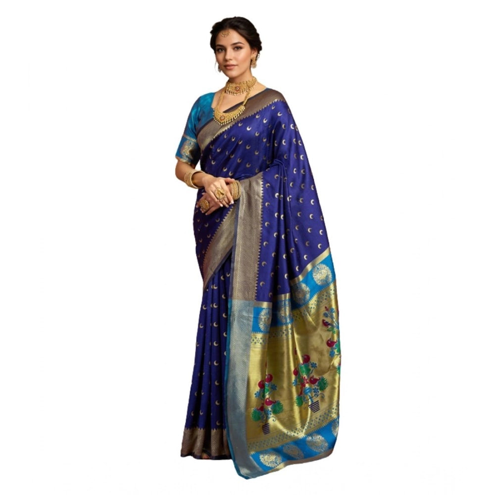 Adorable Women's Silk Blend Zari Woven Saree With Blouse Piece