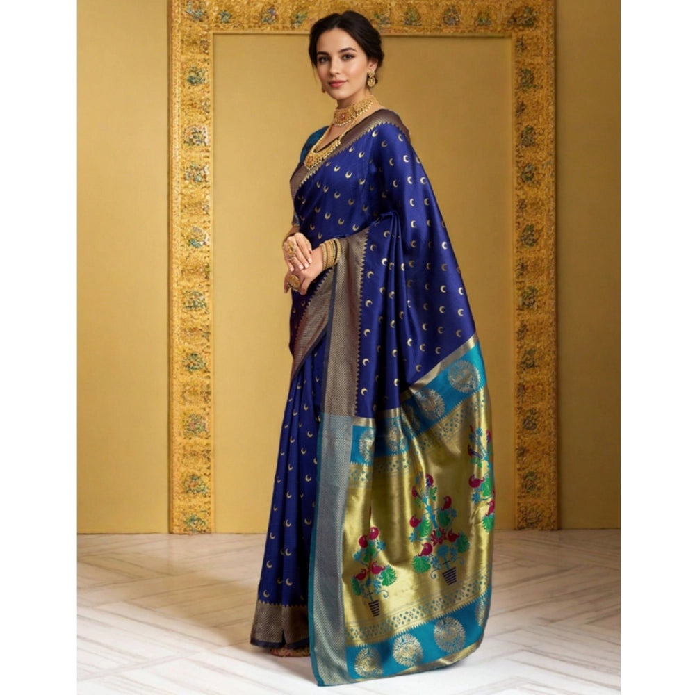 Adorable Women's Silk Blend Zari Woven Saree With Blouse Piece