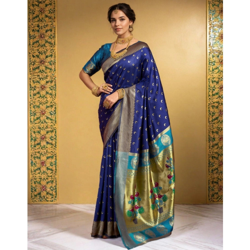 Adorable Women's Silk Blend Zari Woven Saree With Blouse Piece