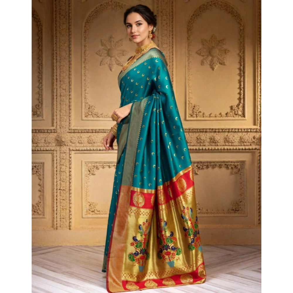 Stylish Women's Silk Blend Zari Woven Saree With Blouse Piece
