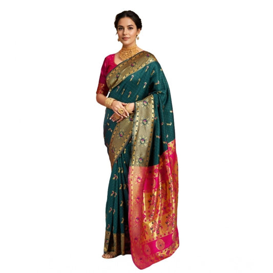 Beautiful Women's Silk Blend Zari Weaving Saree With Blouse Piece