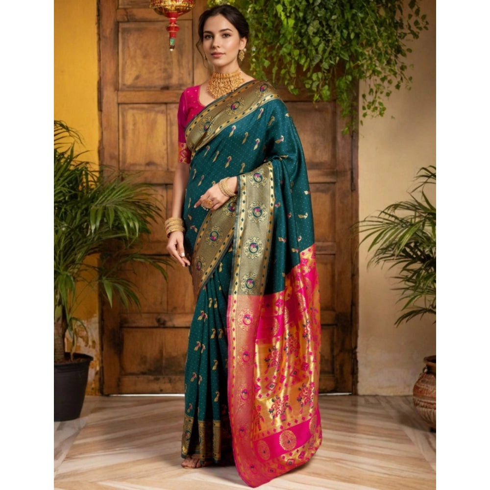 Beautiful Women's Silk Blend Zari Weaving Saree With Blouse Piece