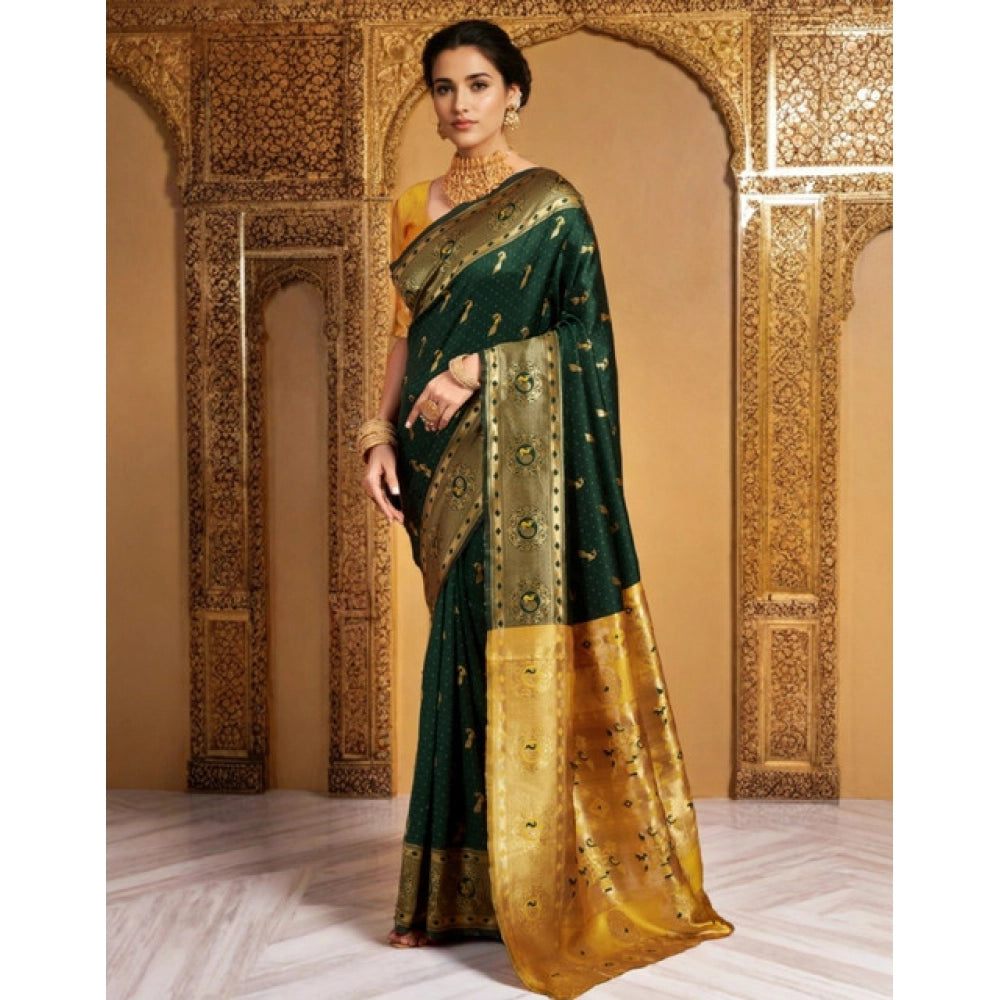 Beautiful Women's Silk Blend Zari Weaving Saree With Blouse Piece