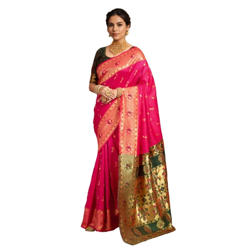 Pretty Women's Silk Blend Zari Weaving Saree With Blouse Piece