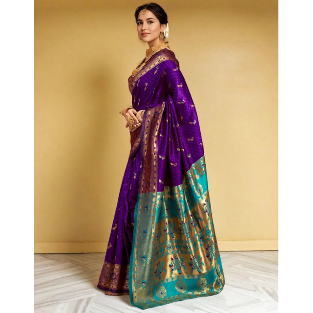 Pretty Women's Silk Blend Zari Weaving Saree With Blouse Piece