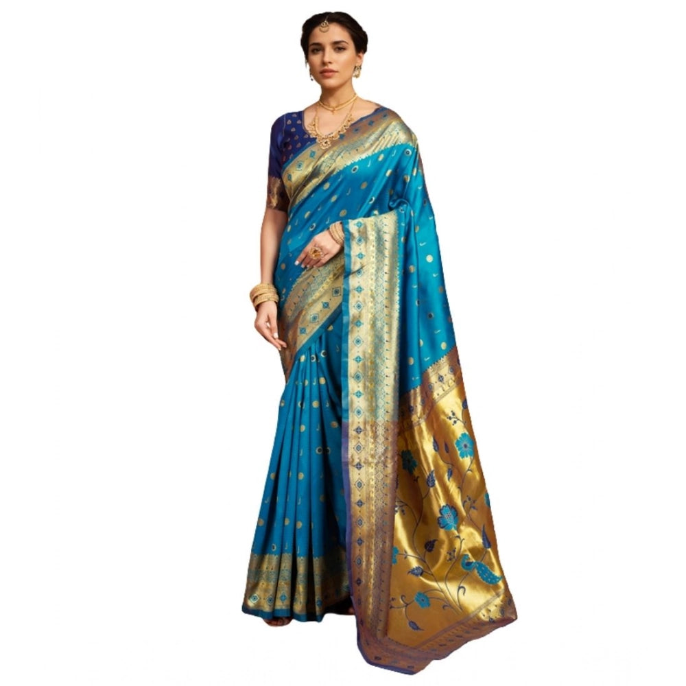 Beautiful Women's Silk Blend Zari Weaving Saree With Blouse Piece