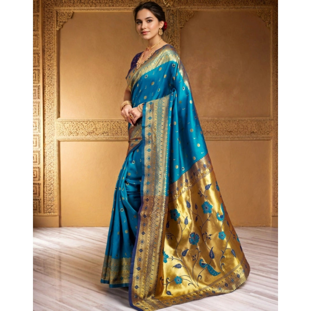 Beautiful Women's Silk Blend Zari Weaving Saree With Blouse Piece