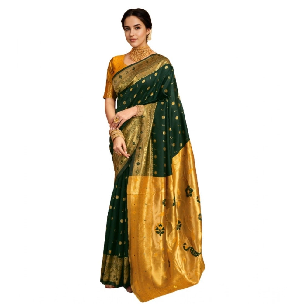Beautiful Women's Silk Blend Zari Weaving Saree With Blouse Piece