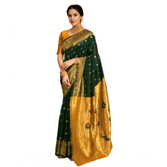 Beautiful Women's Silk Blend Zari Weaving Saree With Blouse Piece