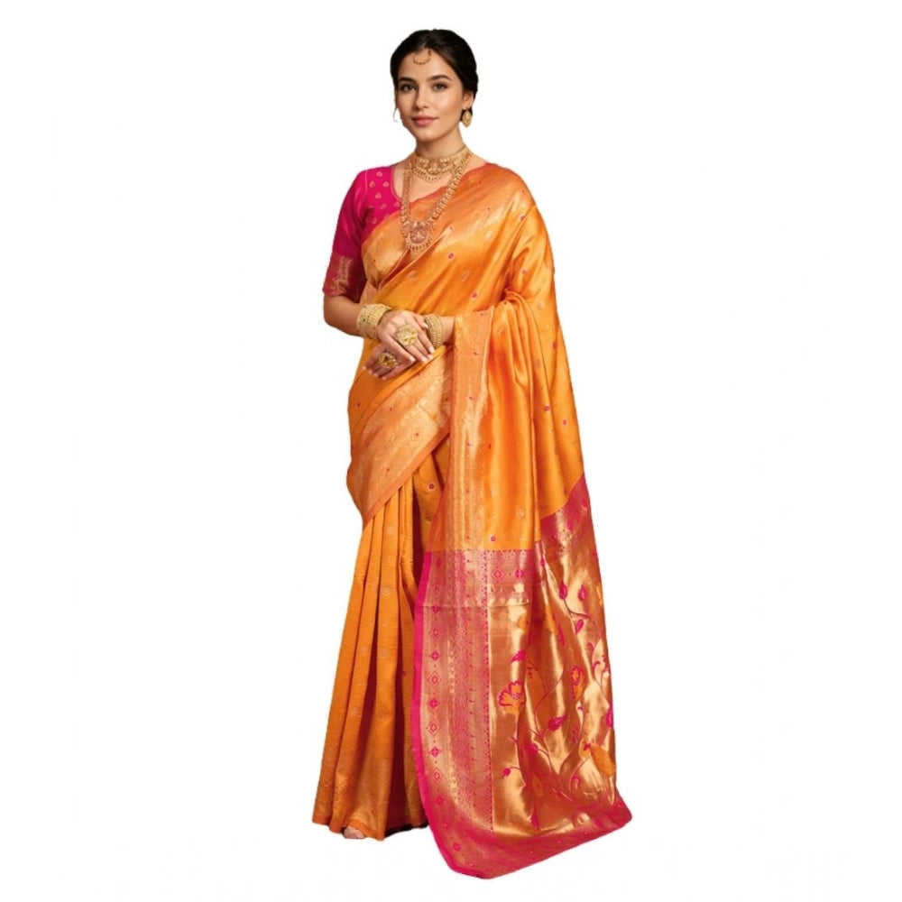 Pretty Women's Silk Blend Zari Weaving Saree With Blouse Piece