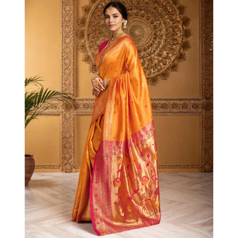 Pretty Women's Silk Blend Zari Weaving Saree With Blouse Piece