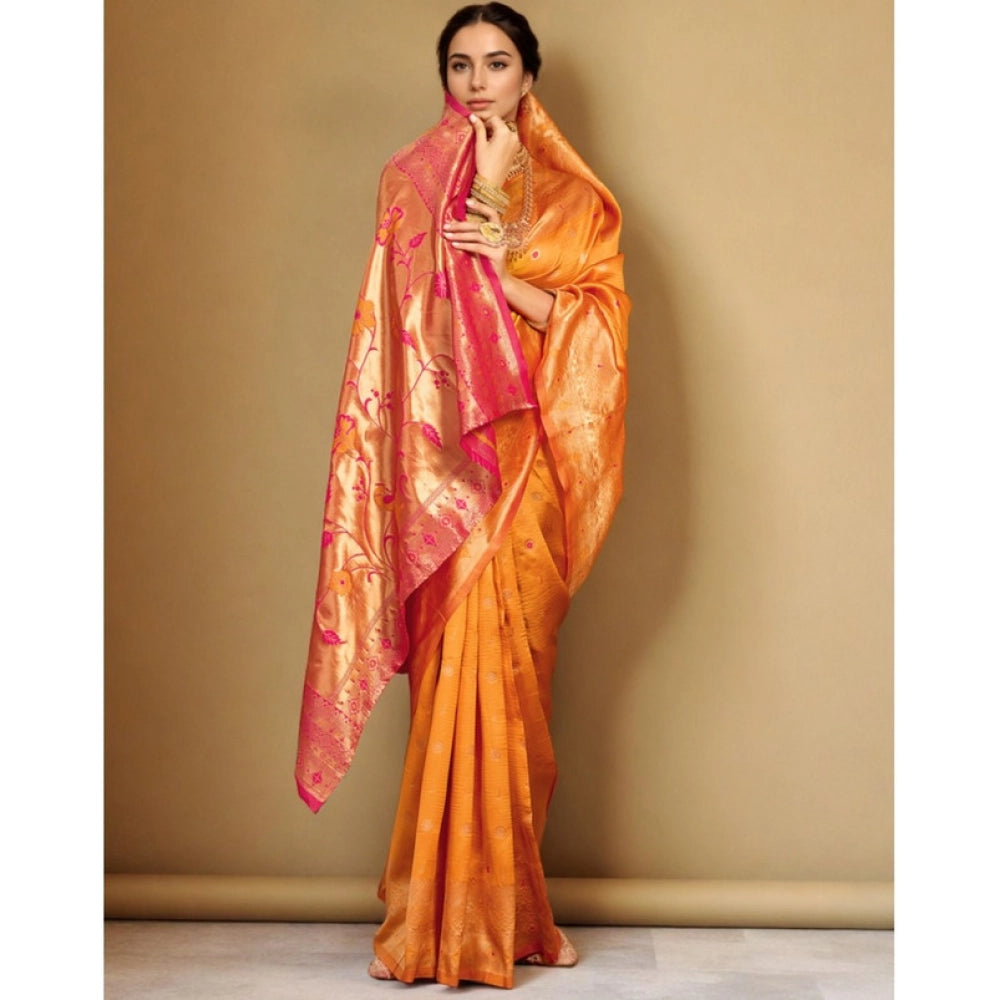 Pretty Women's Silk Blend Zari Weaving Saree With Blouse Piece