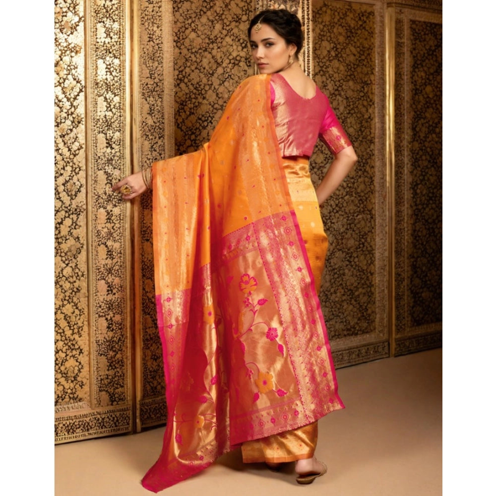 Pretty Women's Silk Blend Zari Weaving Saree With Blouse Piece