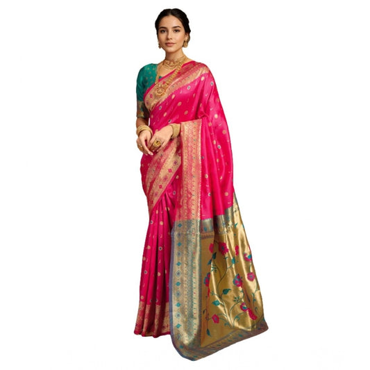 Pretty Women's Silk Blend Zari Weaving Saree With Blouse Piece
