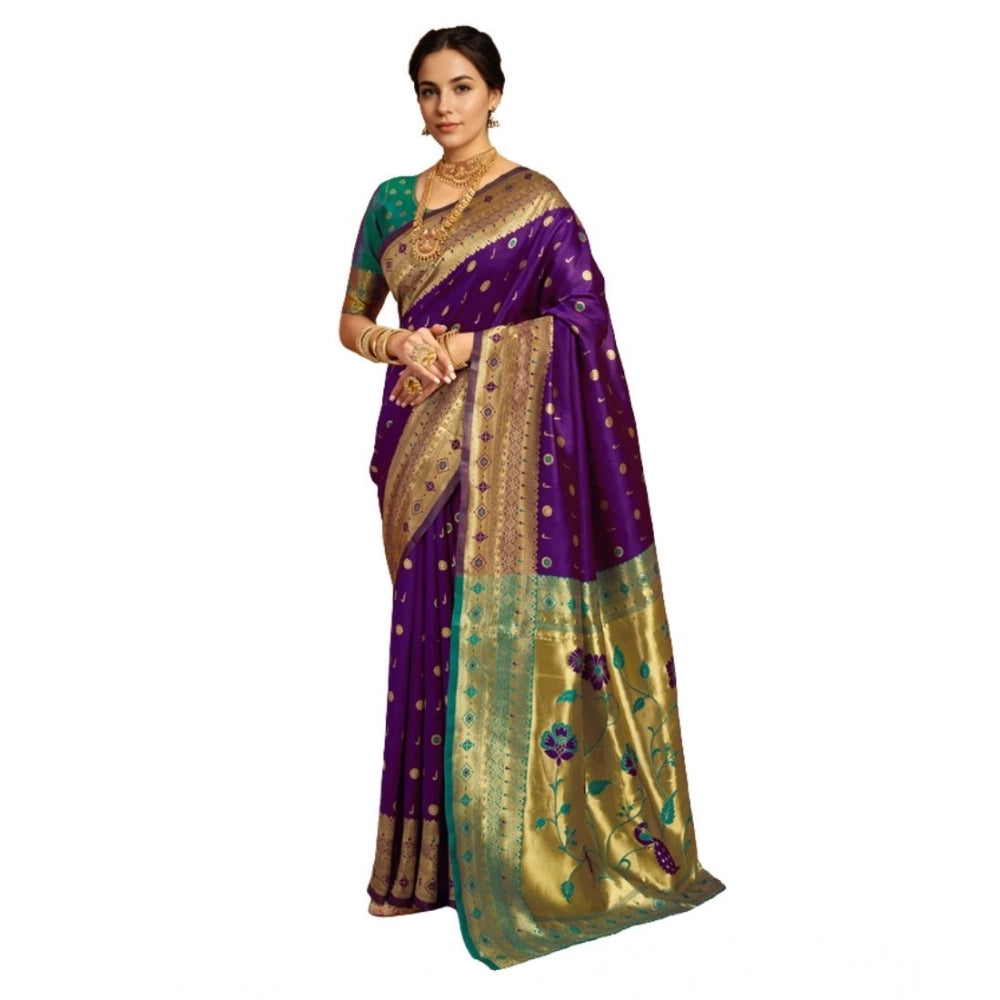 Pretty Women's Silk Blend Zari Weaving Saree With Blouse Piece