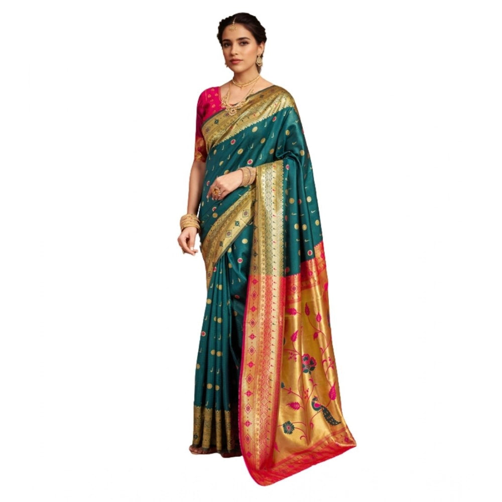 Pretty Women's Silk Blend Zari Weaving Saree With Blouse Piece