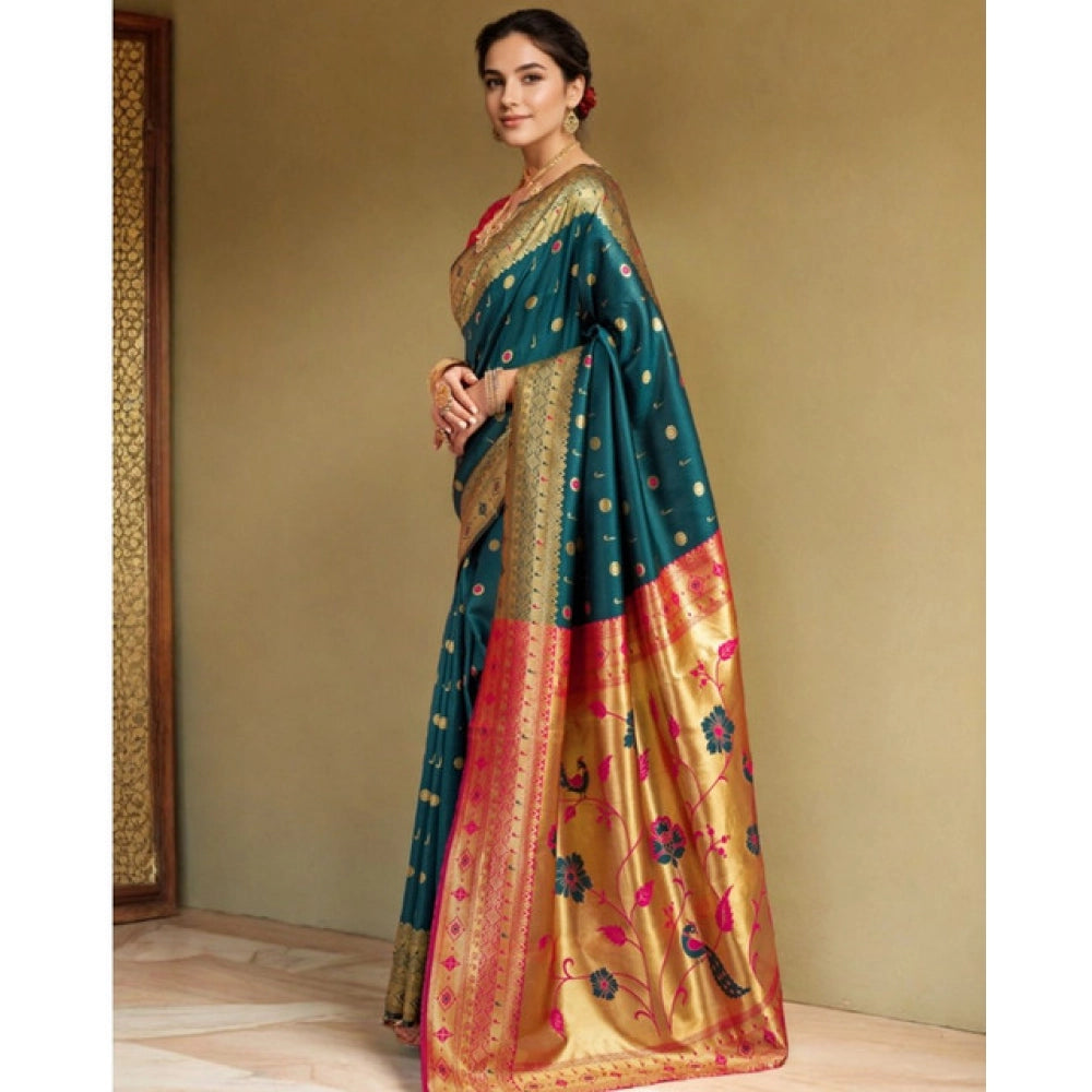Pretty Women's Silk Blend Zari Weaving Saree With Blouse Piece