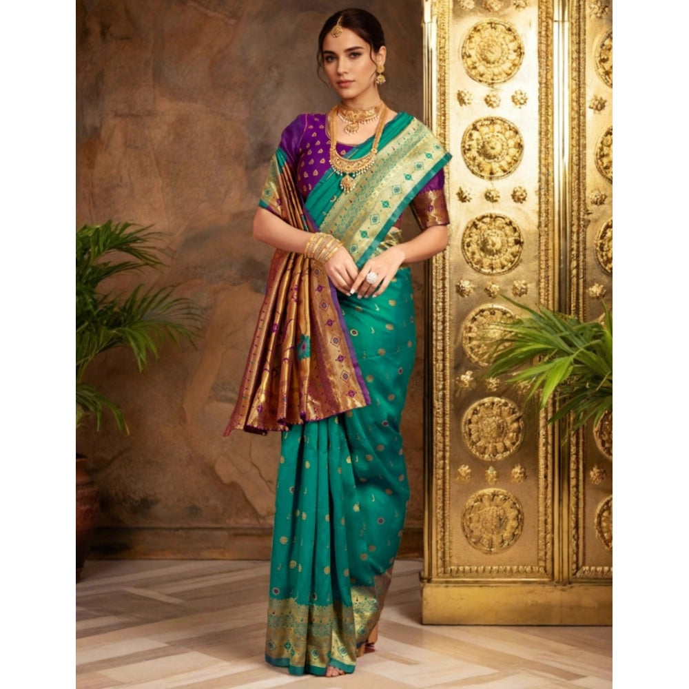 Pretty Women's Silk Blend Zari Weaving Saree With Blouse Piece