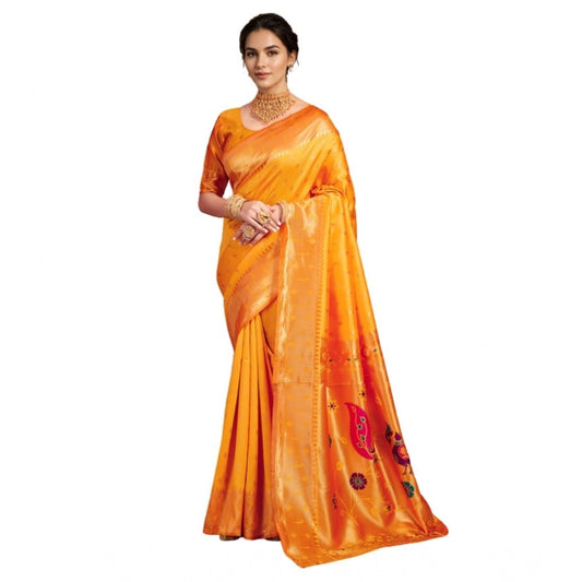 Beautiful Women's Silk Blend Zari Weaving Saree With Blouse Piece