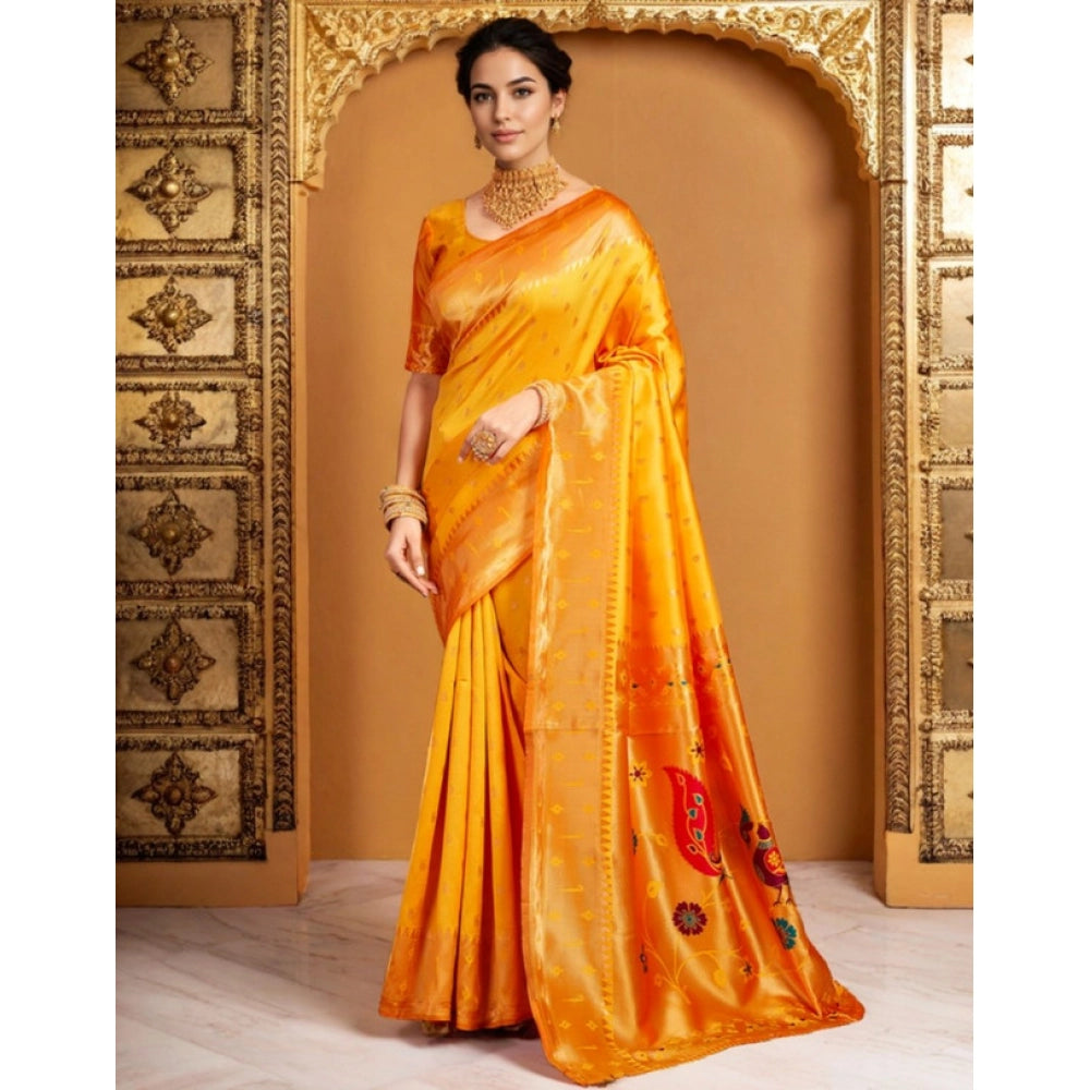 Beautiful Women's Silk Blend Zari Weaving Saree With Blouse Piece