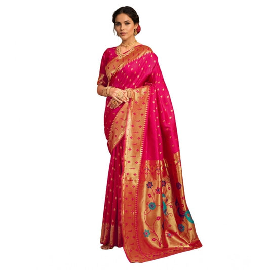 Pretty Women's Silk Blend Zari Weaving Saree With Blouse Piece