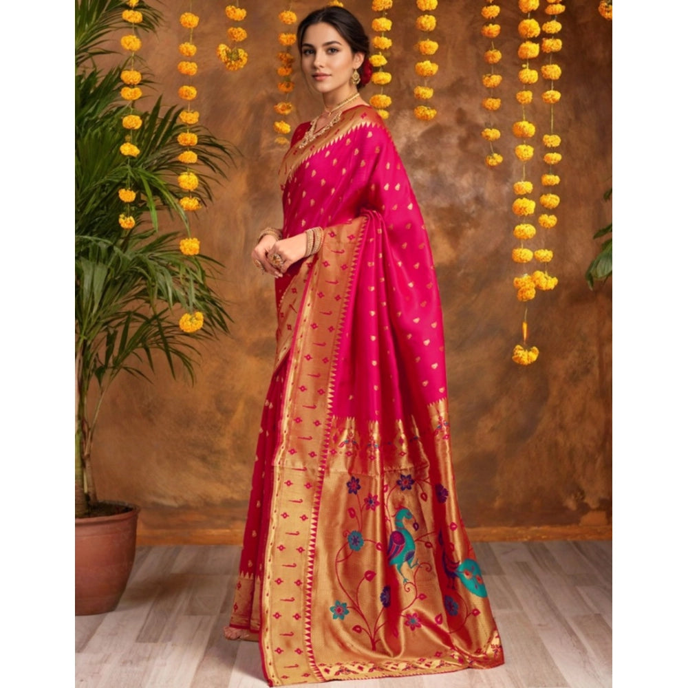 Pretty Women's Silk Blend Zari Weaving Saree With Blouse Piece